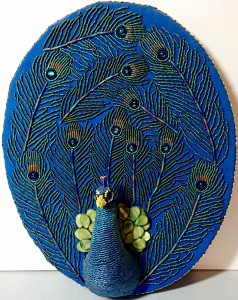 beaded peacock sculpture